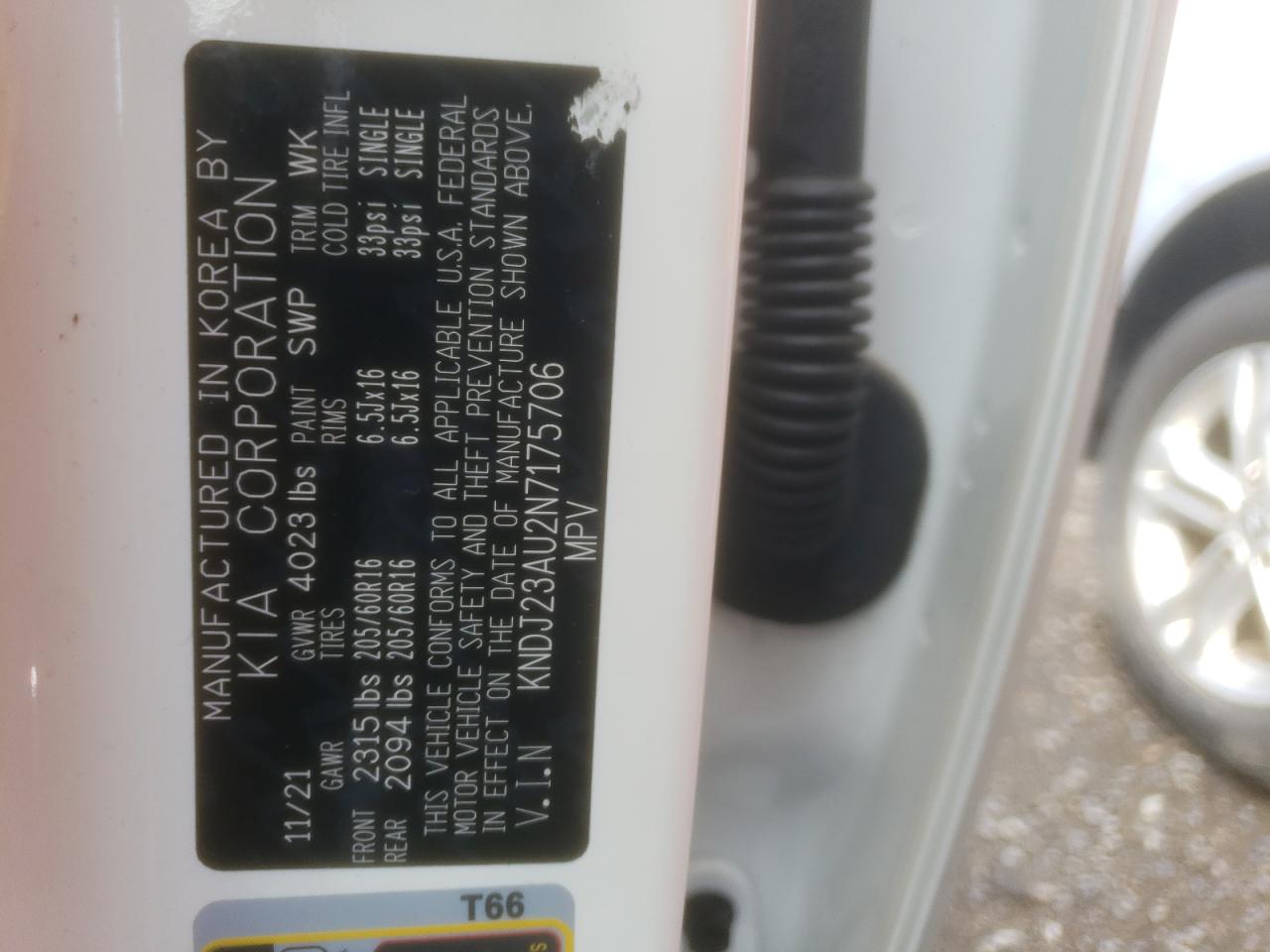 2022 KIA SOUL LX VIN:KNDJ23AU2N7175706