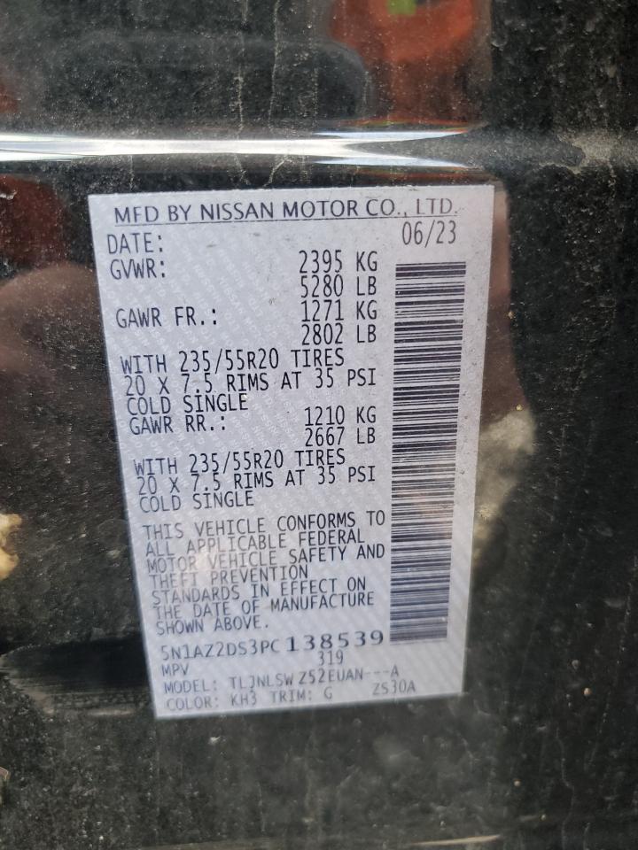 2023 NISSAN MURANO PLATINUM VIN:5N1AZ2DS3PC138539