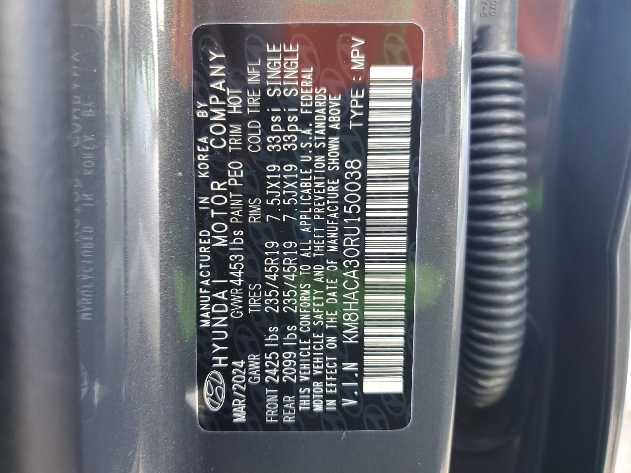 2024 HYUNDAI KONA N LINE VIN:KM8HACA30RU150038