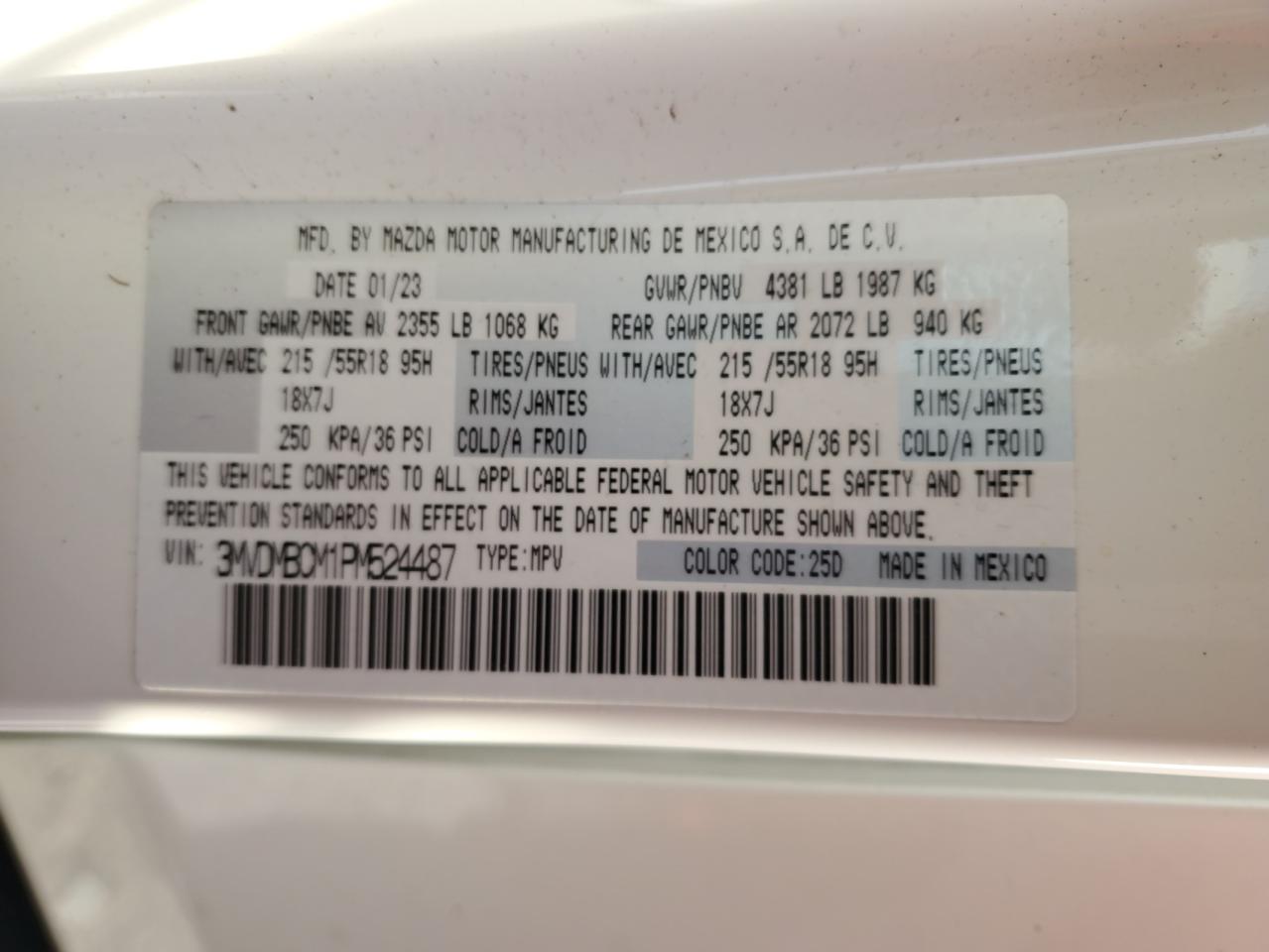 2023 MAZDA CX-30 PREFERRED VIN:3MVDMBCM1PM524487