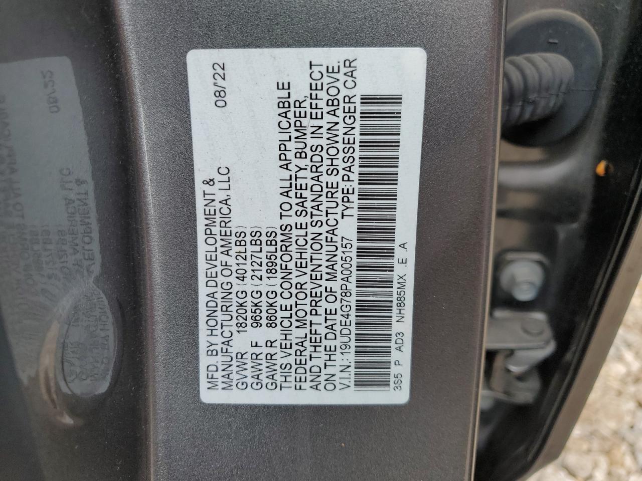 2023 ACURA INTEGRA A-SPEC TECH VIN:19UDE4G78PA005157