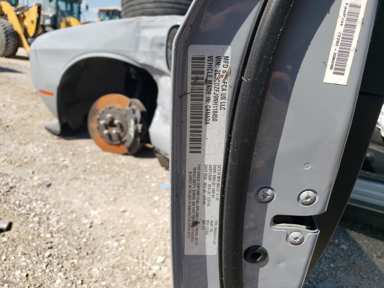 2022 DODGE CHALLENGER R/T SCAT PACK VIN:2C3CDZFJ9NH118450