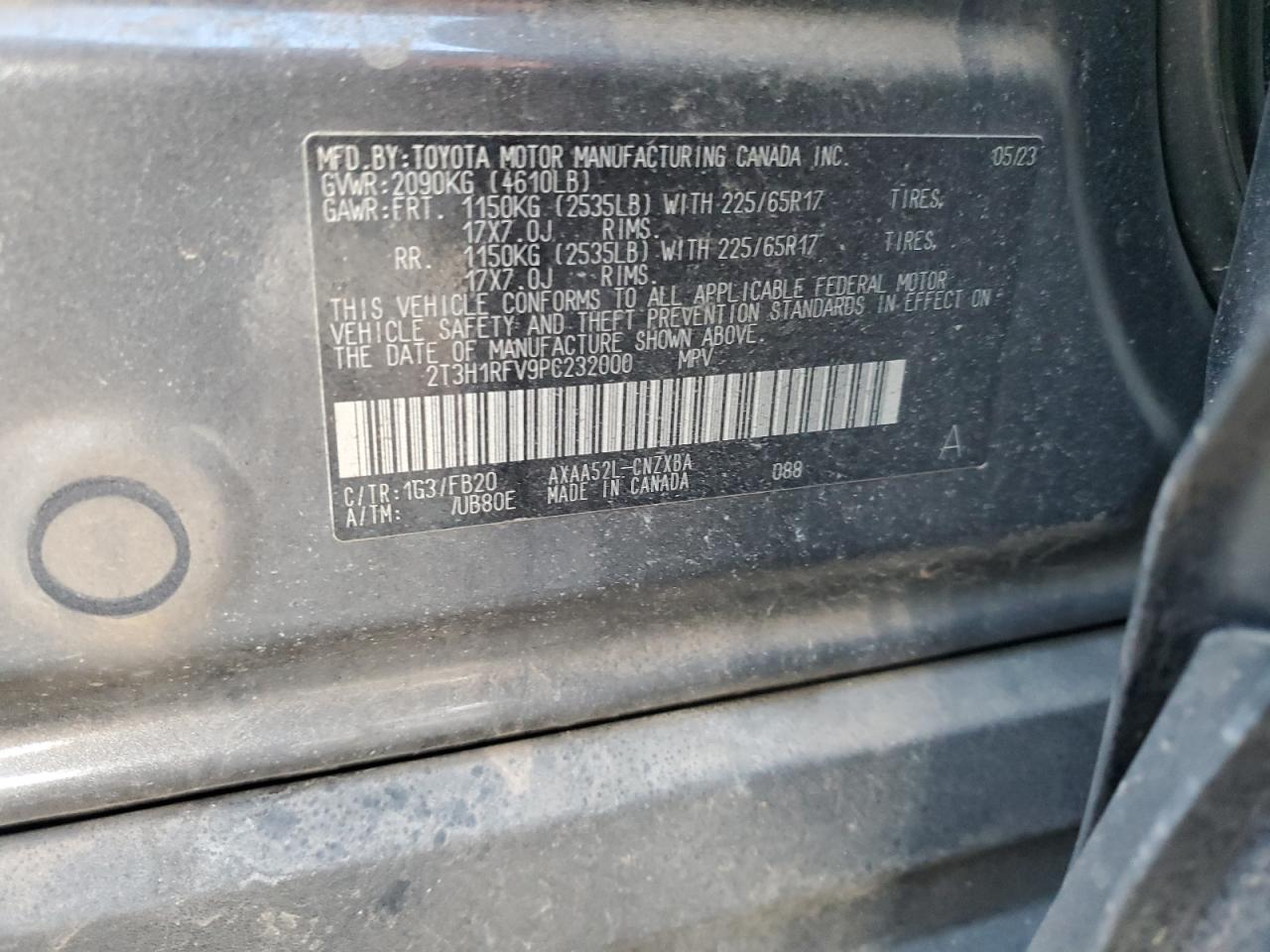 2023 TOYOTA RAV4 LE VIN:2T3H1RFV9PC232000