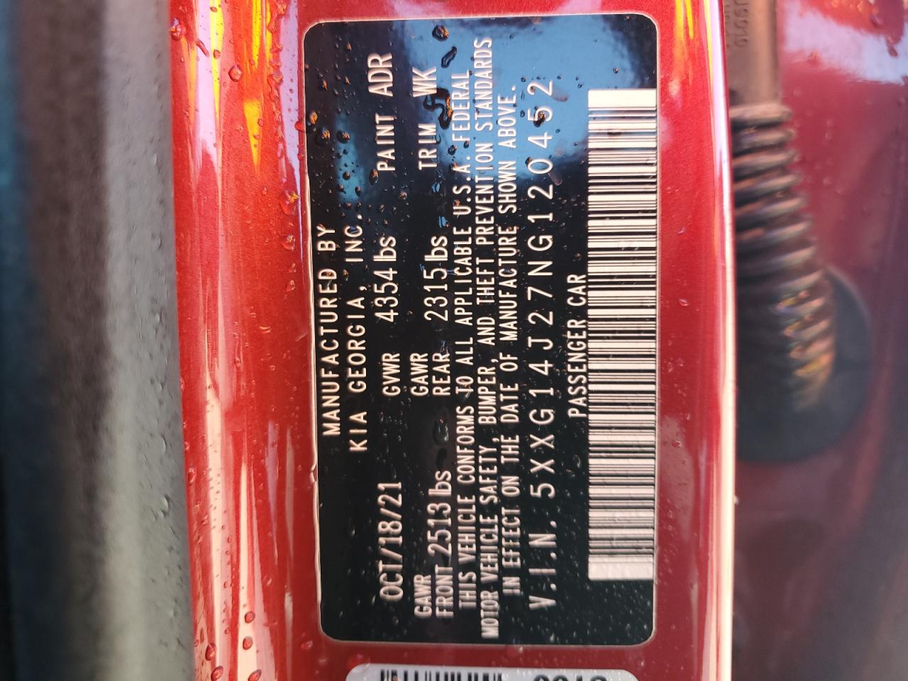 2022 KIA K5 LXS VIN:5XXG14J27NG120452