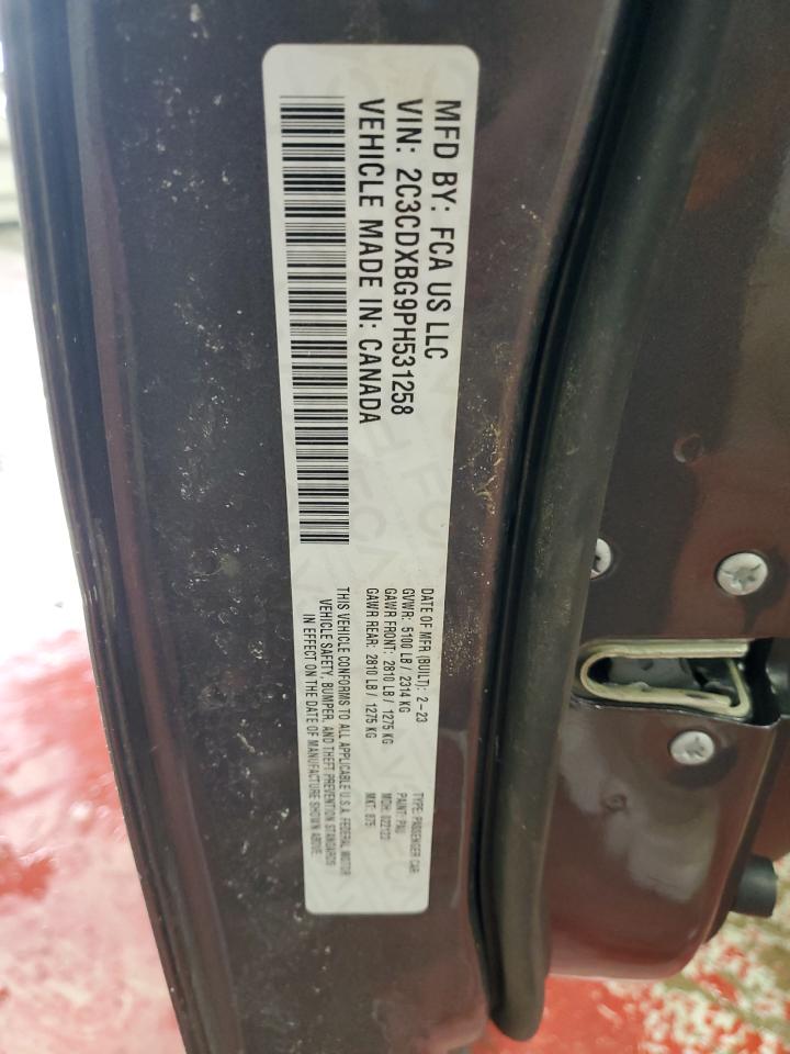 2023 DODGE CHARGER SXT VIN:2C3CDXBG9PH531258