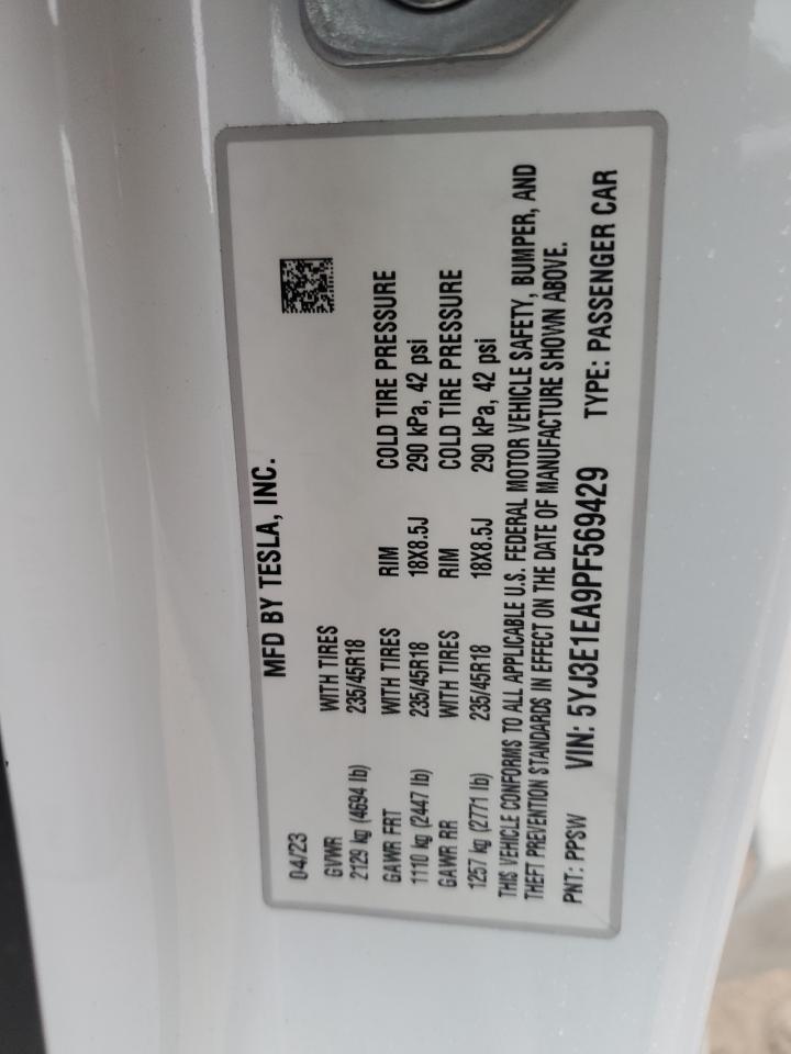 2023 TESLA MODEL 3  VIN:5YJ3E1EA9PF569429