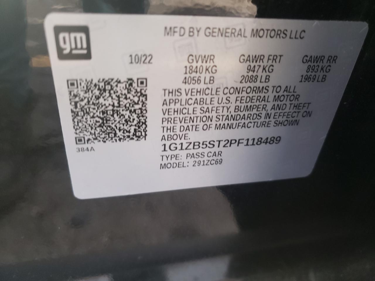 2023 CHEVROLET MALIBU LS VIN:1G1ZB5ST2PF118489