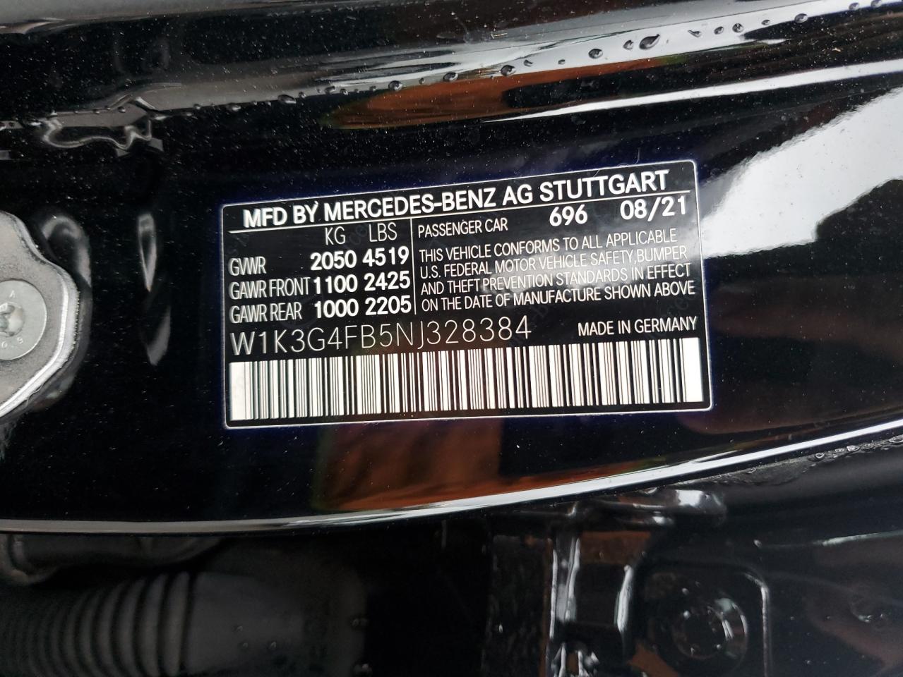 2022 MERCEDES-BENZ A 220 4MATIC VIN:W1K3G4FB5NJ328384