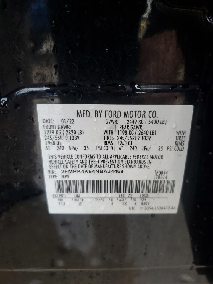 2022 FORD EDGE TITANIUM VIN:2FMPK4K94NBA34469