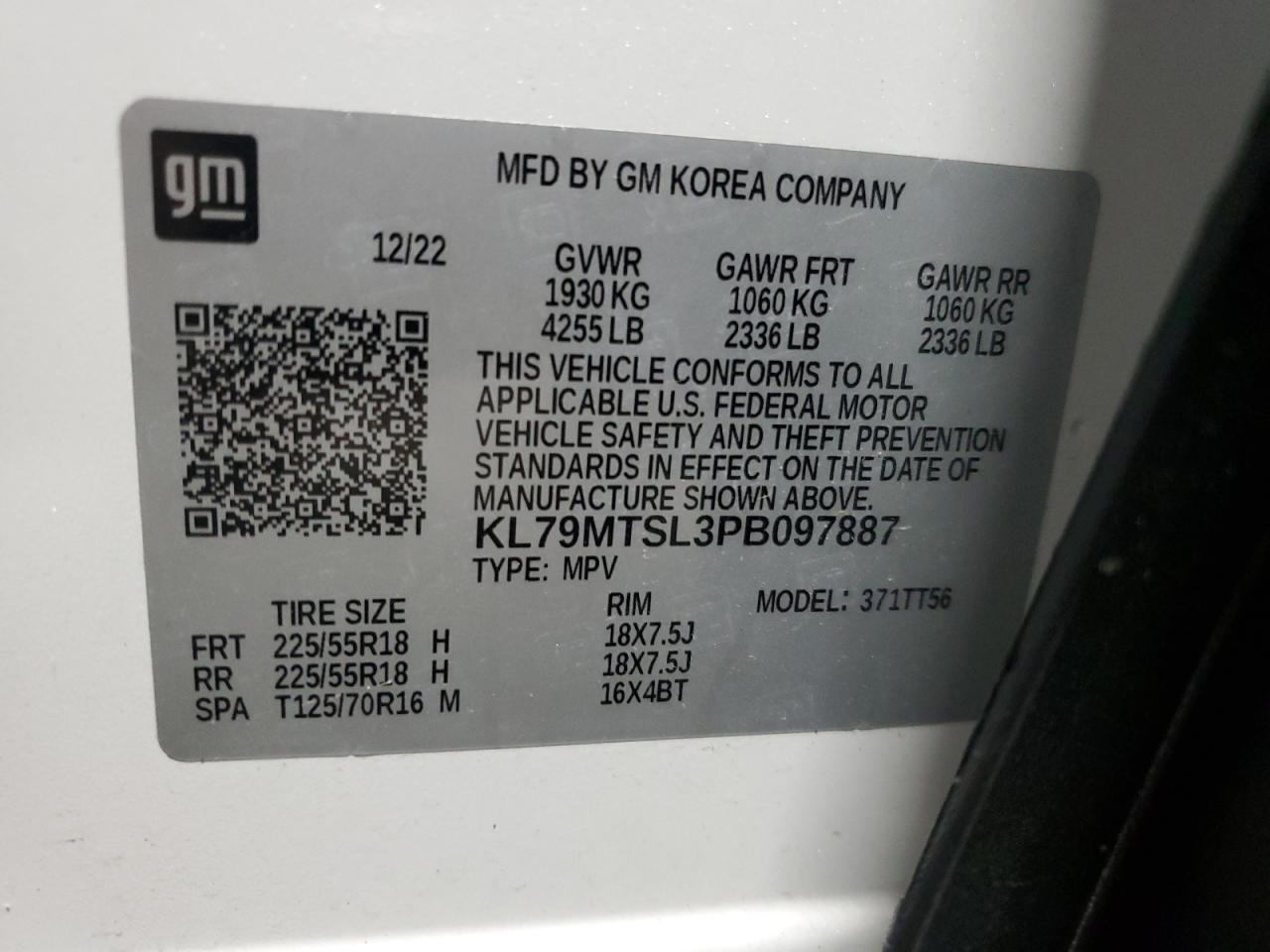 2023 CHEVROLET TRAILBLAZER RS VIN:KL79MTSL3PB097887