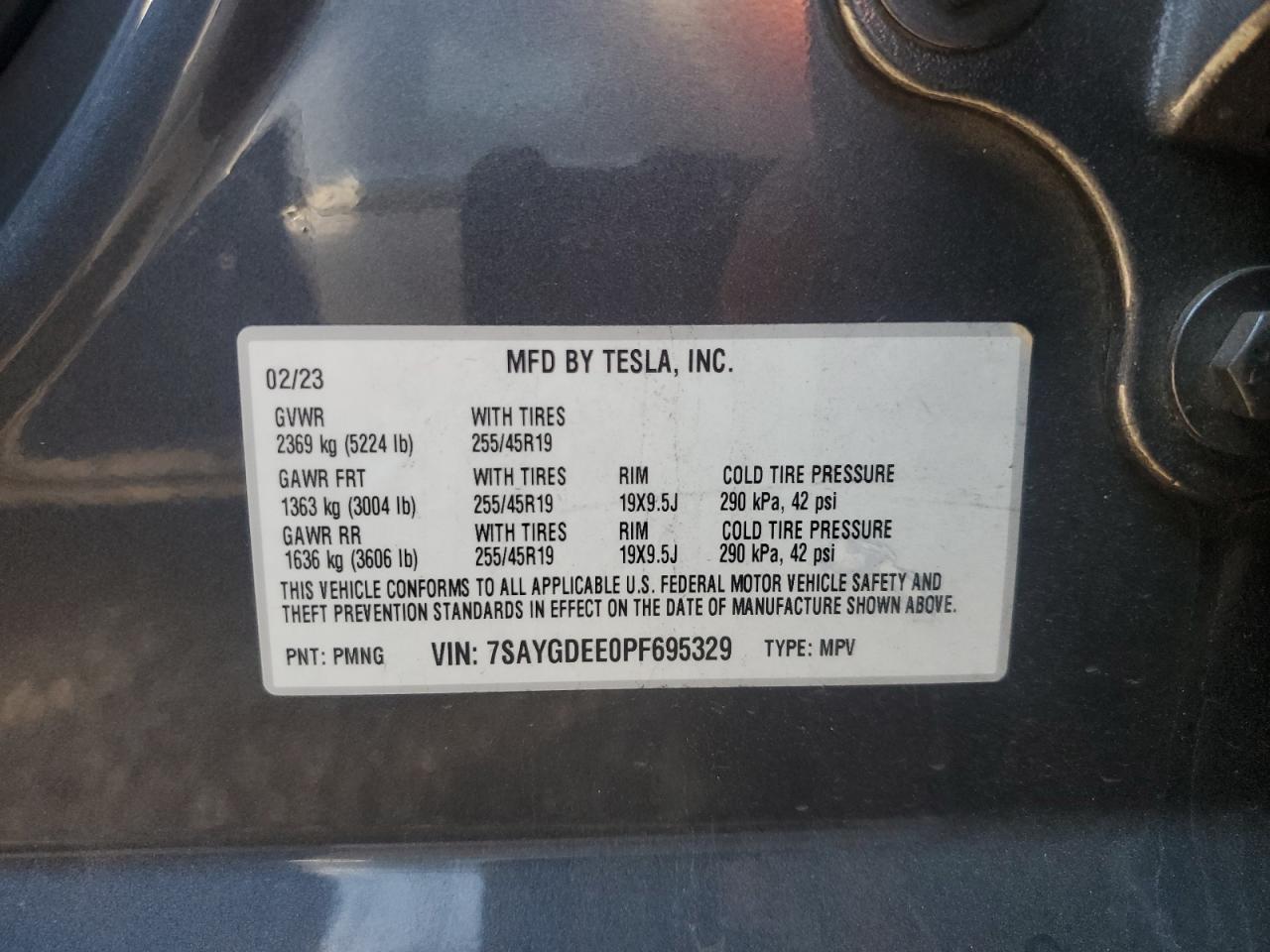 2023 TESLA MODEL Y  VIN:7SAYGDEE0PF695329
