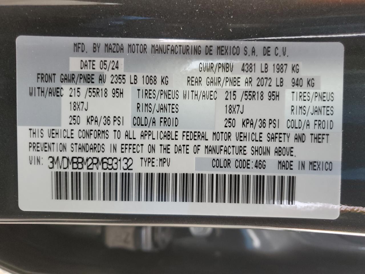 2024 MAZDA CX-30 SELECT VIN:3MVDMBBM2RM693132