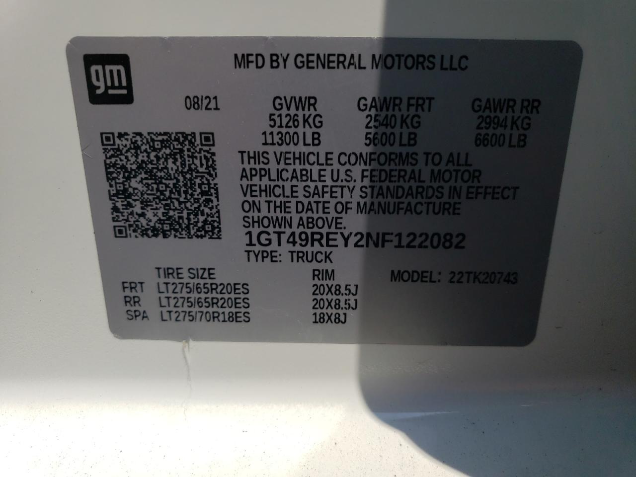 2022 GMC SIERRA K2500 DENALI VIN:1GT49REY2NF122082