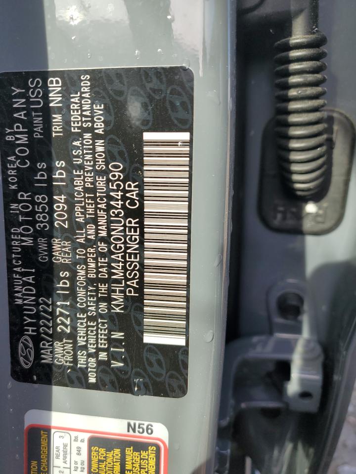 2022 HYUNDAI ELANTRA SEL VIN:KMHLM4AG0NU344590