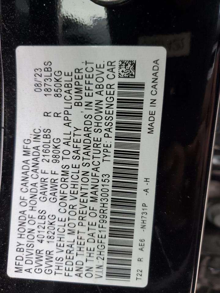 2024 HONDA CIVIC TOURING VIN:2HGFE1F99RH300153