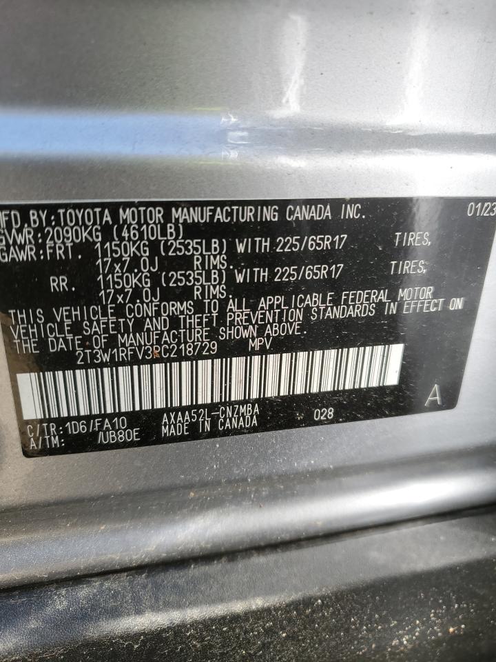 2023 TOYOTA RAV4 XLE VIN:2T3W1RFV3PC218729