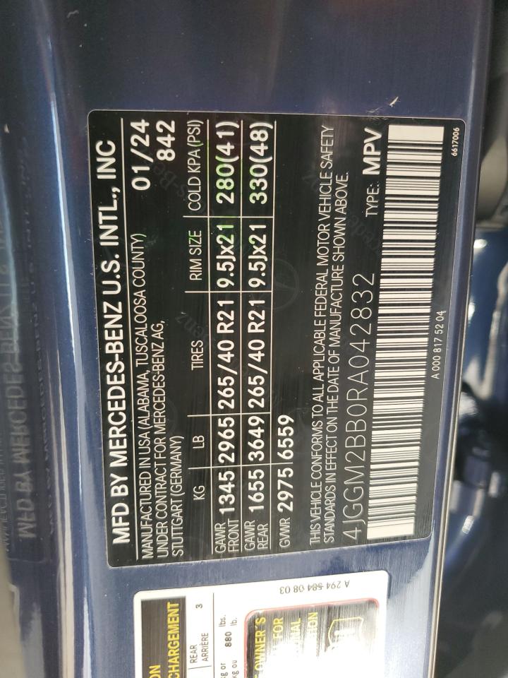 2024 MERCEDES-BENZ EQE SUV 350+ VIN:4JGGM2BB0RA042832