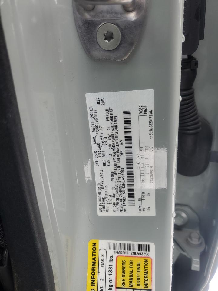 2022 FORD BRONCO BASE VIN:1FMDE5BH2NLA93298