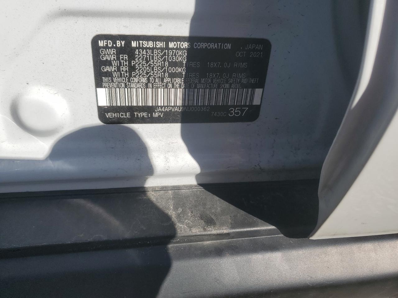 2022 MITSUBISHI OUTLANDER SPORT SE VIN:JA4APVAU9NU000362