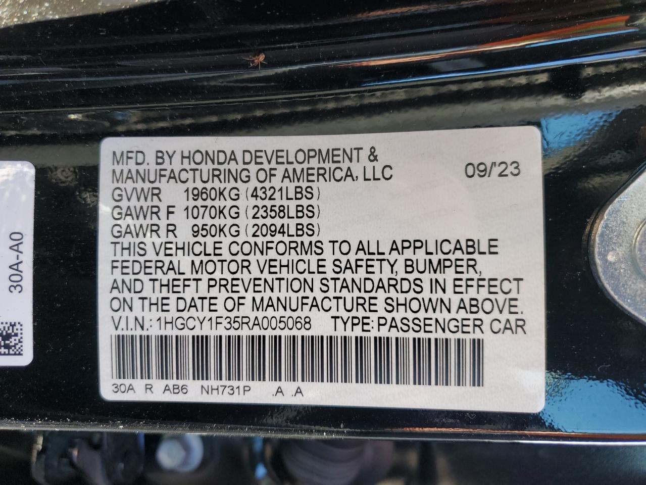 2024 HONDA ACCORD EX VIN:1HGCY1F35RA005068