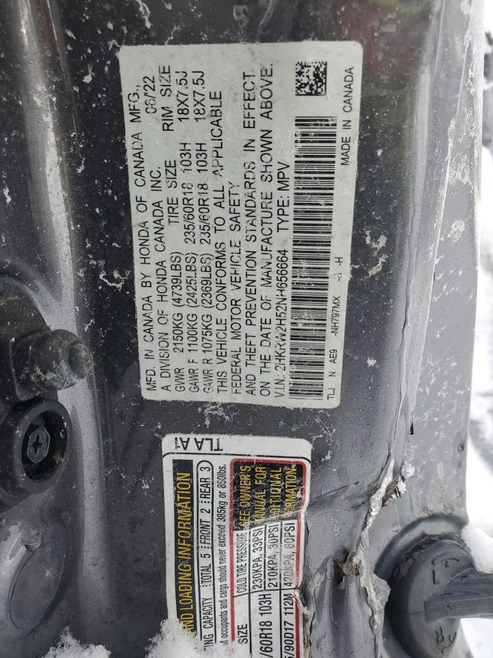 2022 HONDA CR-V EX VIN:2HKRW2H52NH656664