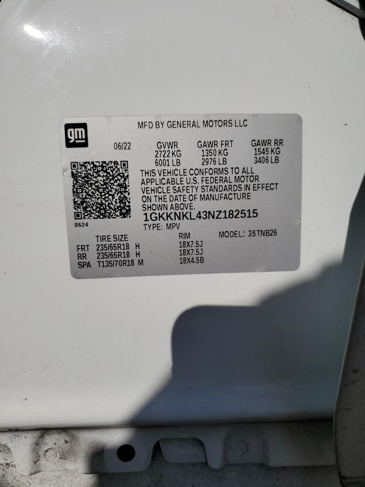 2022 GMC ACADIA SLE VIN:1GKKNKL43NZ182515