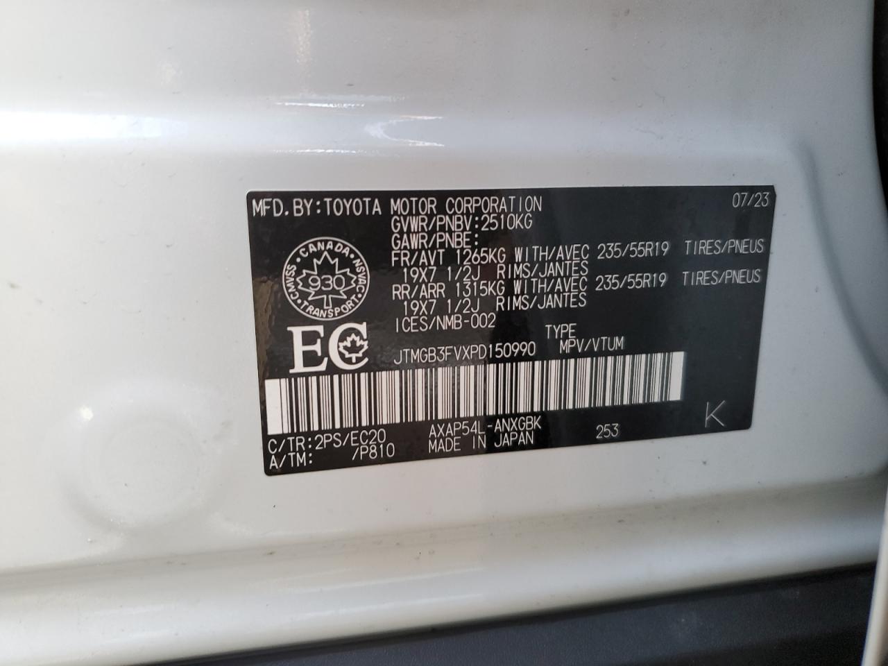 2023 TOYOTA RAV4 PRIME XSE VIN:JTMGB3FVXPD150990