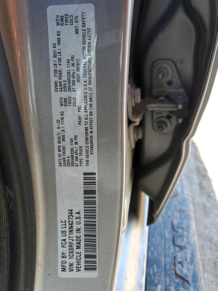 2022 RAM 1500 LARAMIE VIN:1C6SRFJT1NN427344