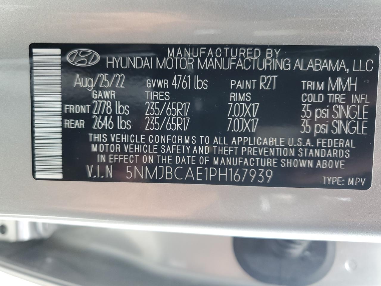 2023 HYUNDAI TUCSON SEL VIN:5NMJBCAE1PH167939