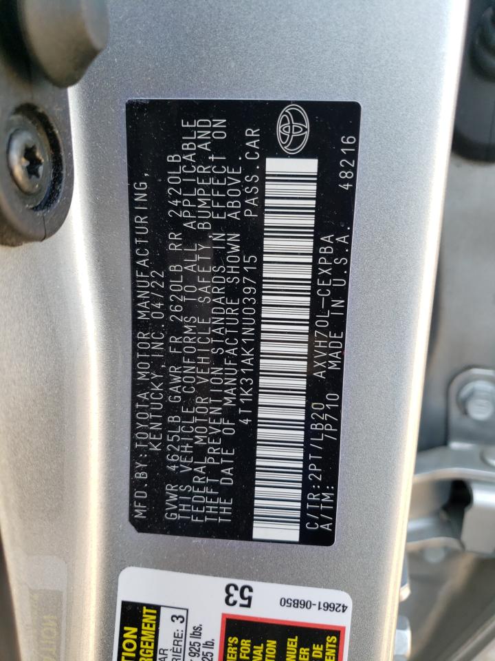 2022 TOYOTA CAMRY XSE VIN:4T1K31AK1NU039715