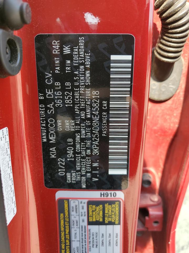 2022 KIA RIO S VIN:3KPA25AD8NE458218