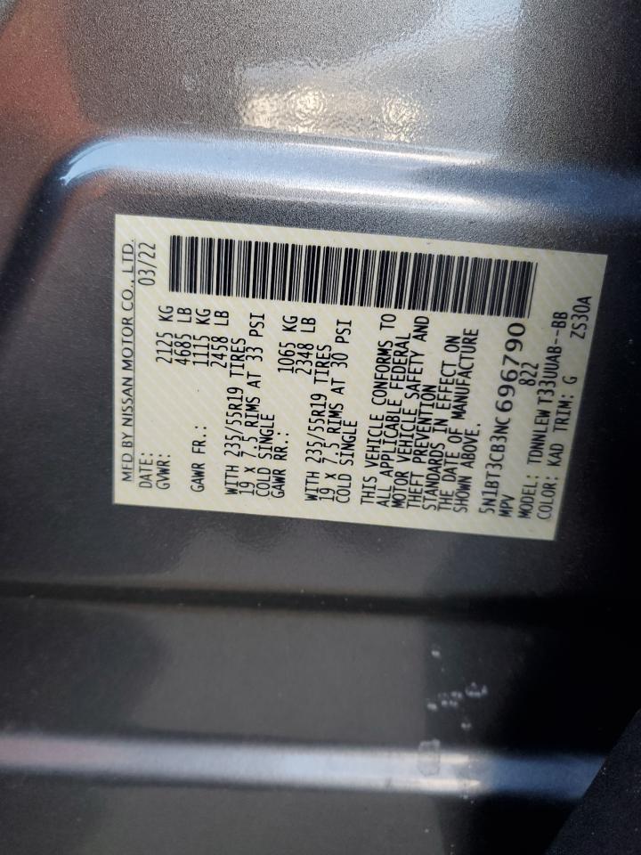 2022 NISSAN ROGUE SL VIN:5N1BT3CB3NC696790