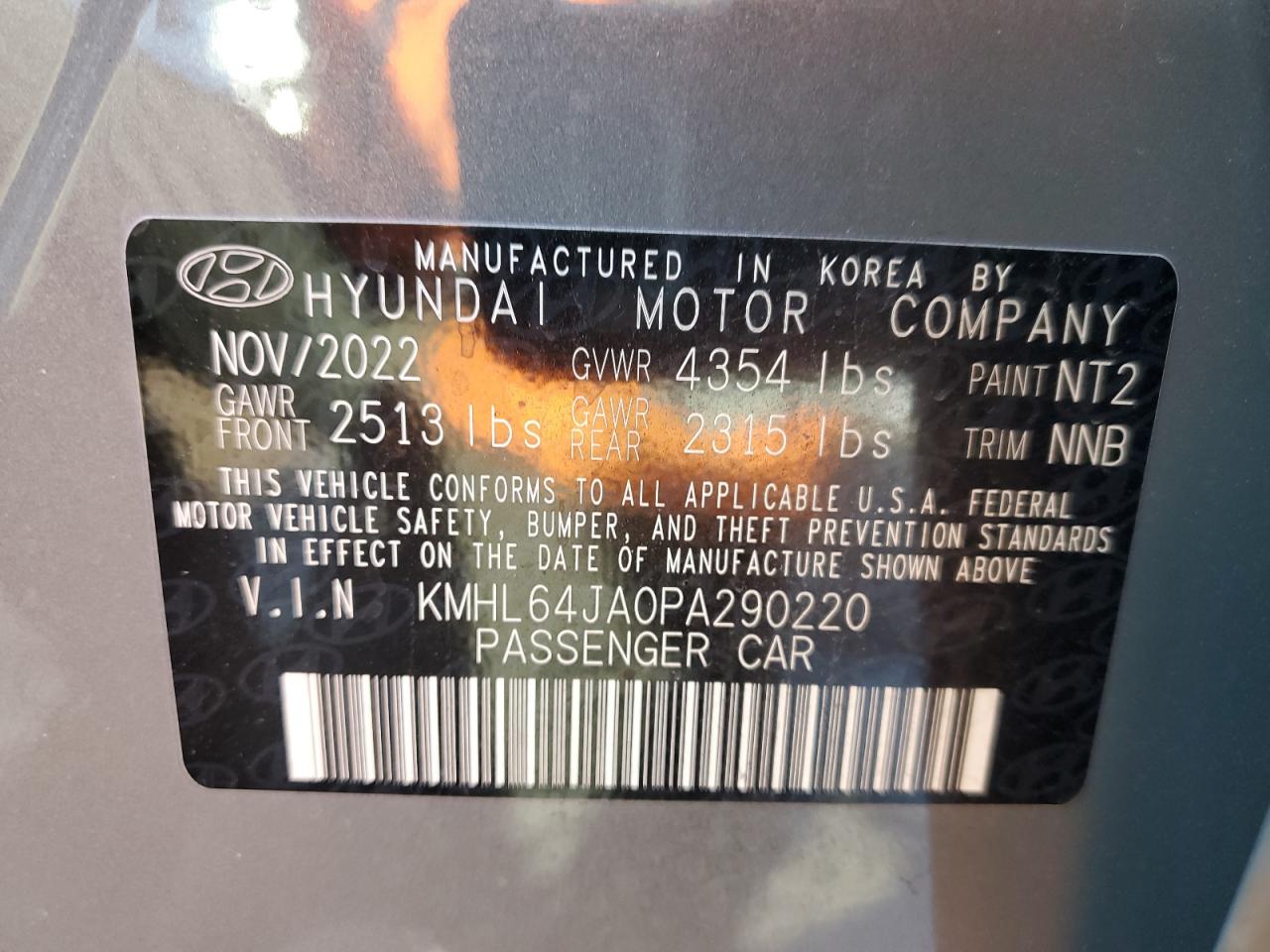 2023 HYUNDAI SONATA SEL VIN:KMHL64JA0PA290220