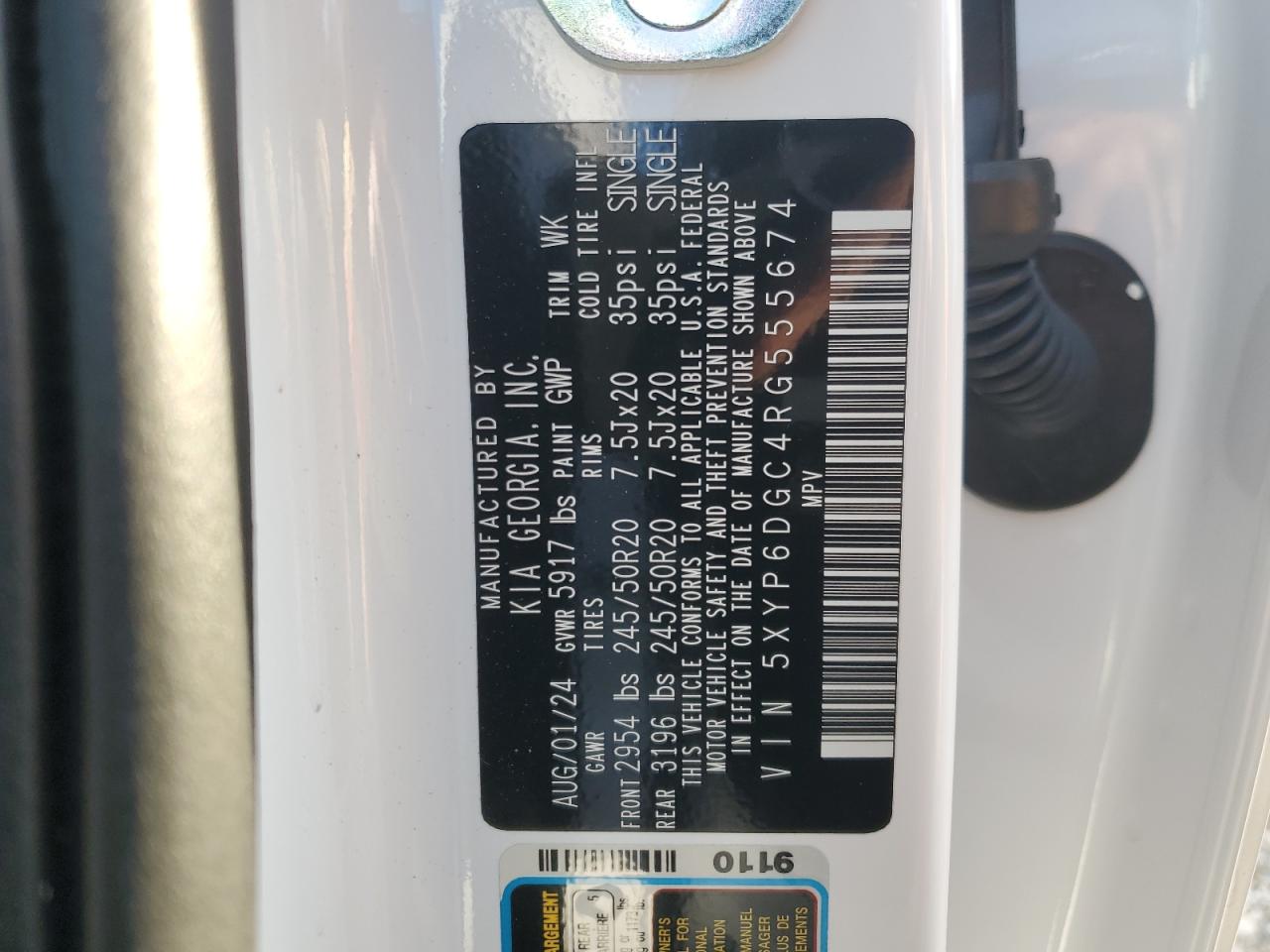 2024 KIA TELLURIDE S VIN:5XYP6DGC4RG555674