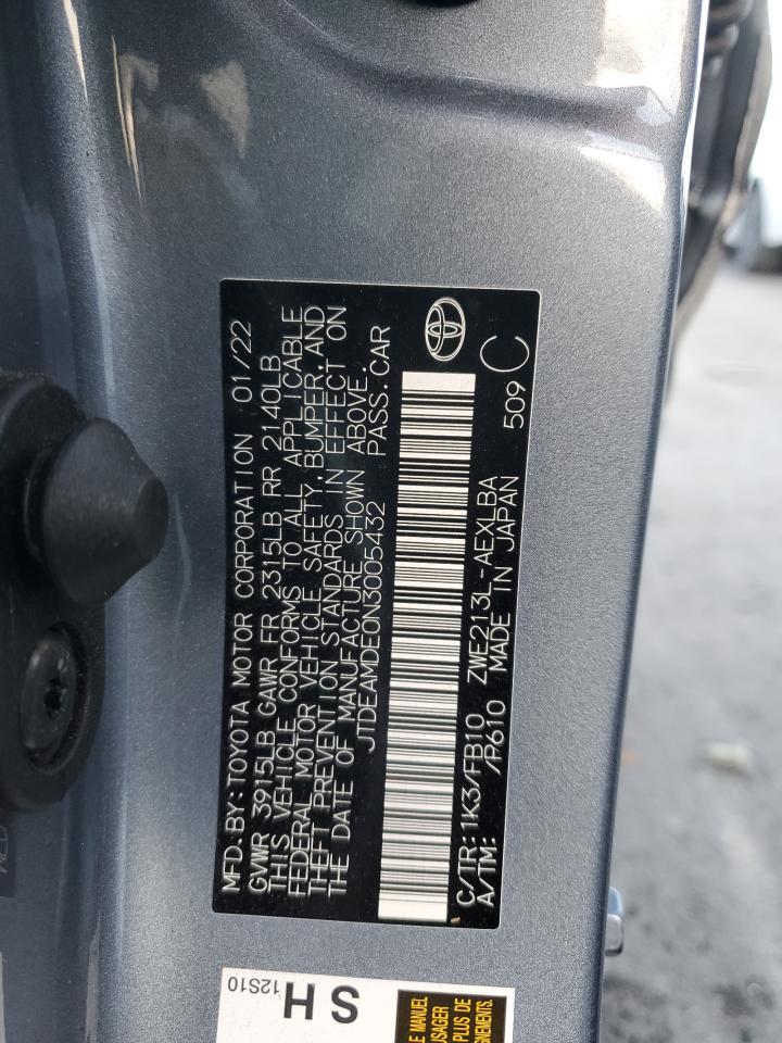 2022 TOYOTA COROLLA LE VIN:JTDEAMDE0N3005432