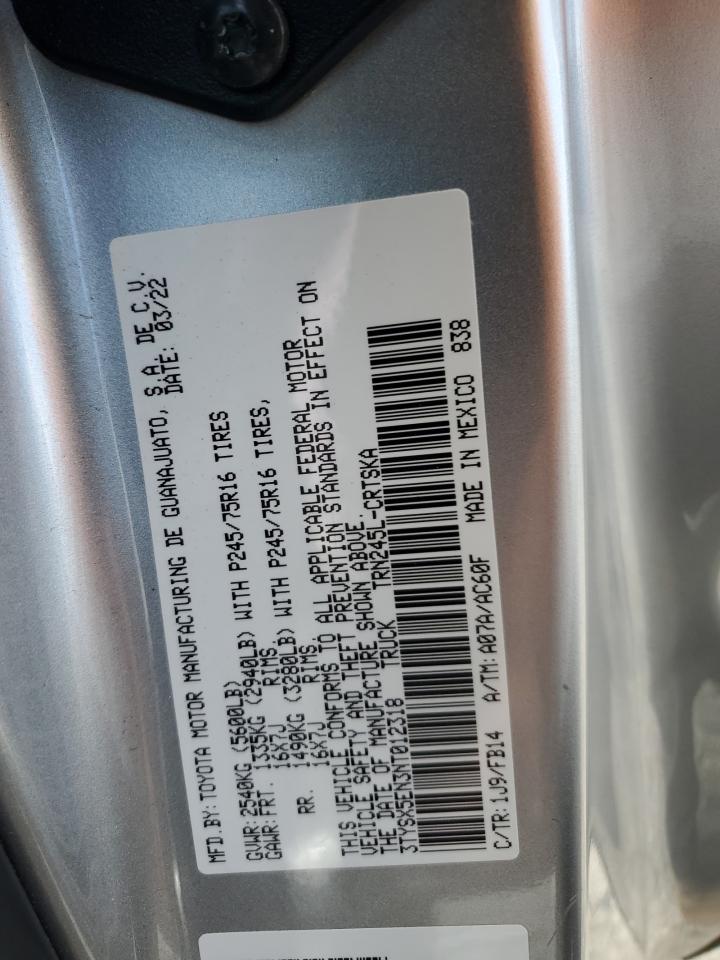 2022 TOYOTA TACOMA ACCESS CAB VIN:3TYSX5EN3NT012318