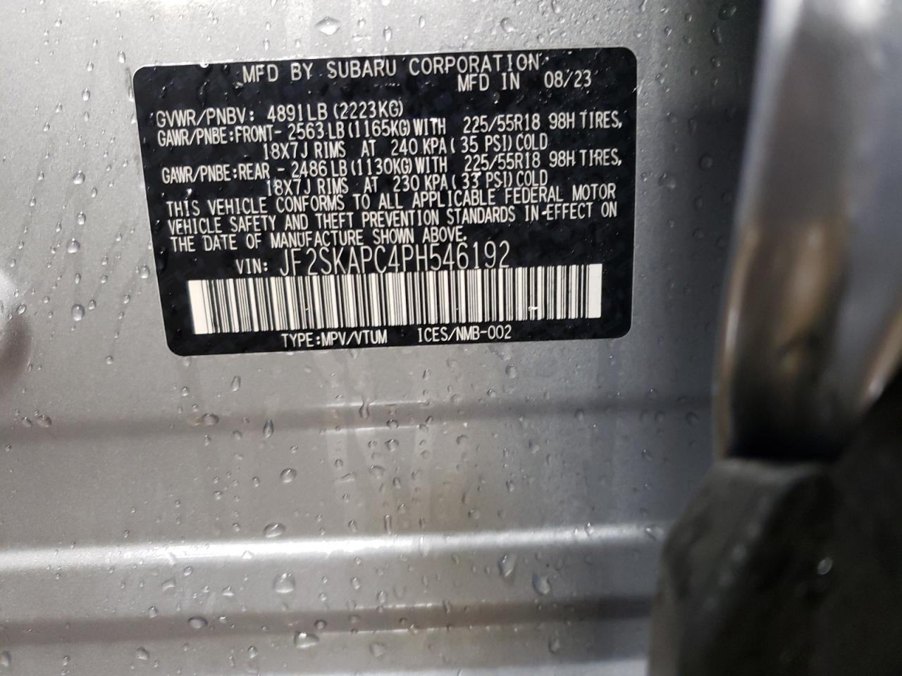 2023 SUBARU FORESTER LIMITED VIN:JF2SKAPC4PH546192