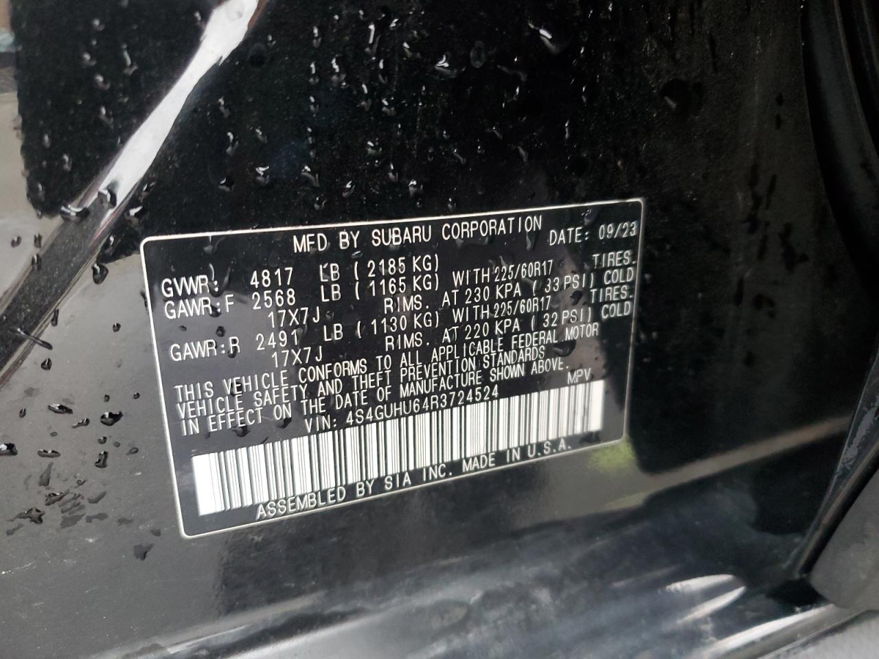 2024 SUBARU CROSSTREK WILDERNESS VIN:4S4GUHU64R3724524