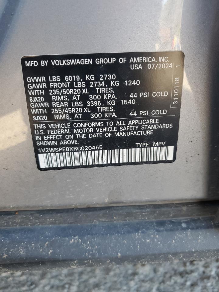 2024 VOLKSWAGEN ID.4 PRO S VIN:1V2WSPE8XRC020455