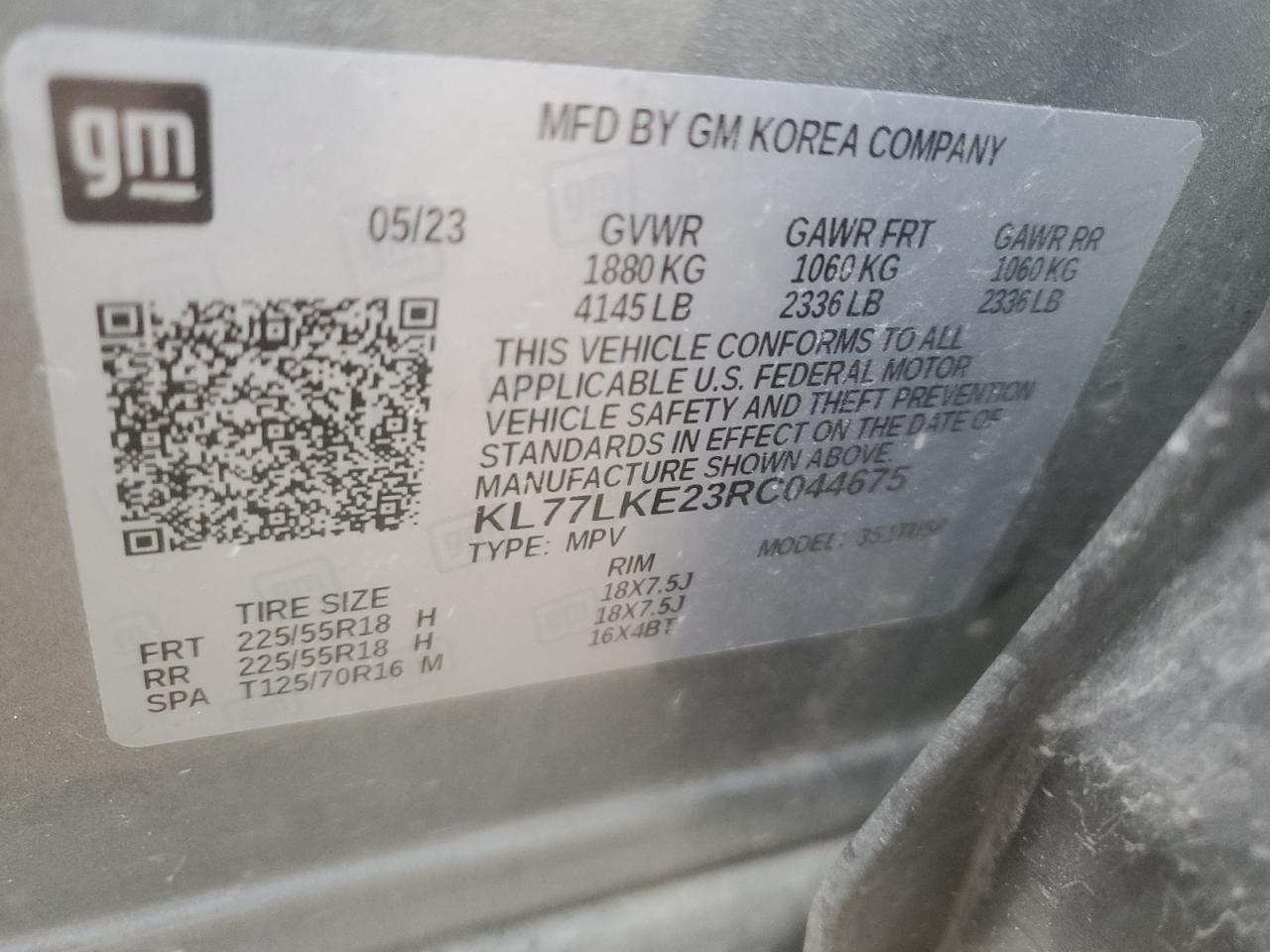 2024 CHEVROLET TRAX ACTIV VIN:KL77LKE23RC044675