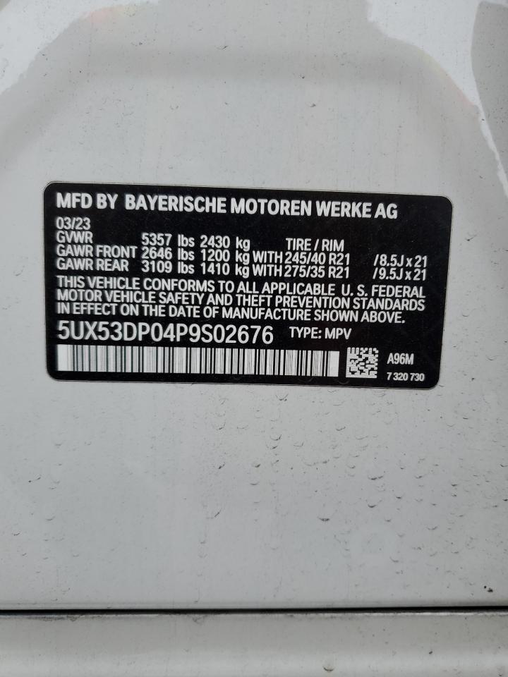 2023 BMW X3 XDRIVE30I VIN:5UX53DP04P9S02676