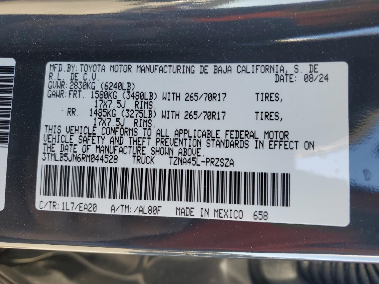 2024 TOYOTA TACOMA DOUBLE CAB VIN:3TMLB5JN6RM044528