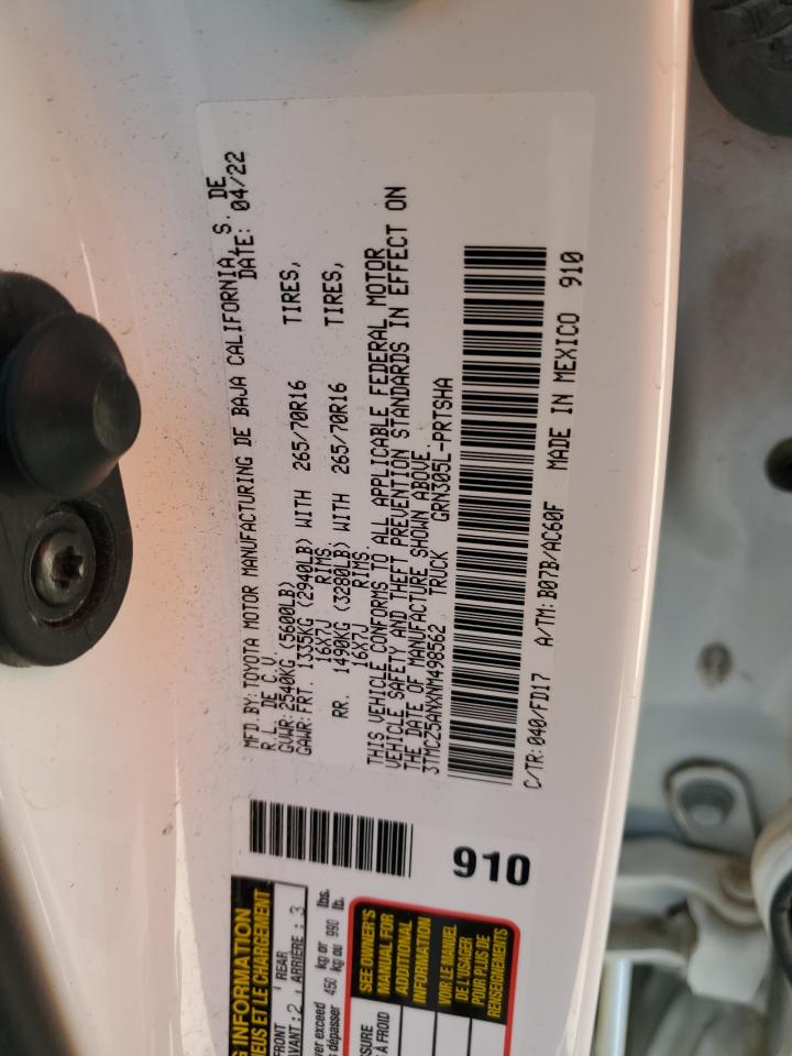 2022 TOYOTA TACOMA DOUBLE CAB VIN:3TMCZ5ANXNM498562