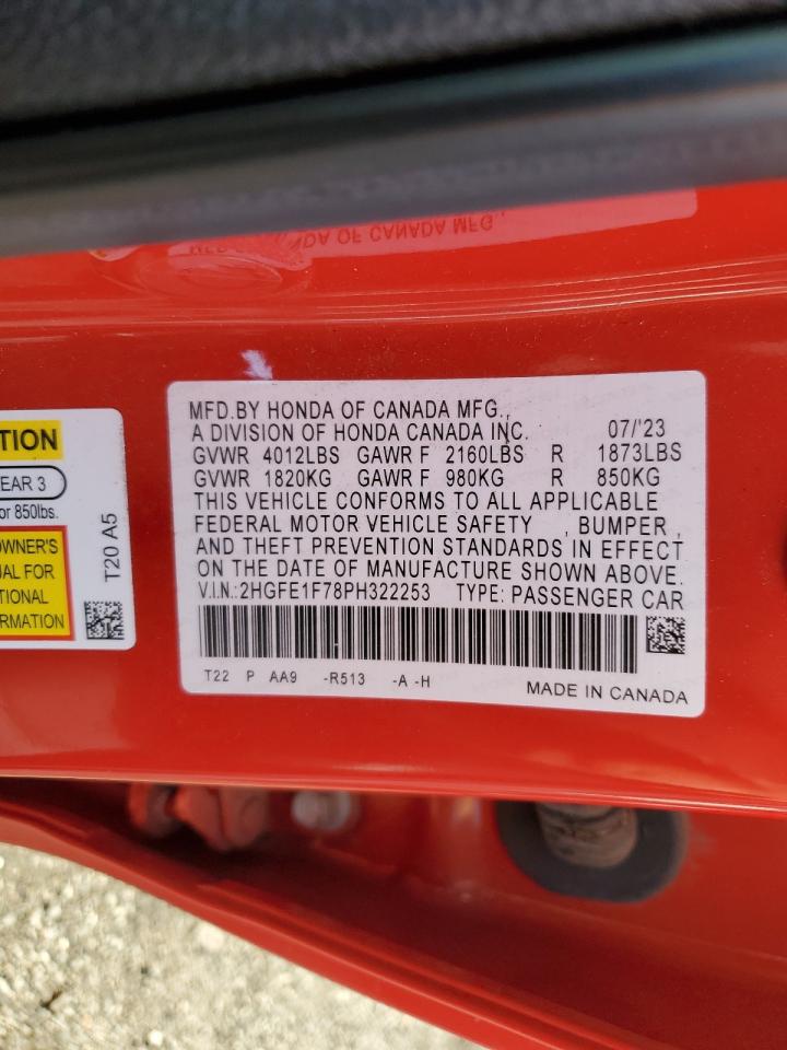 2023 HONDA CIVIC EX VIN:2HGFE1F78PH322253