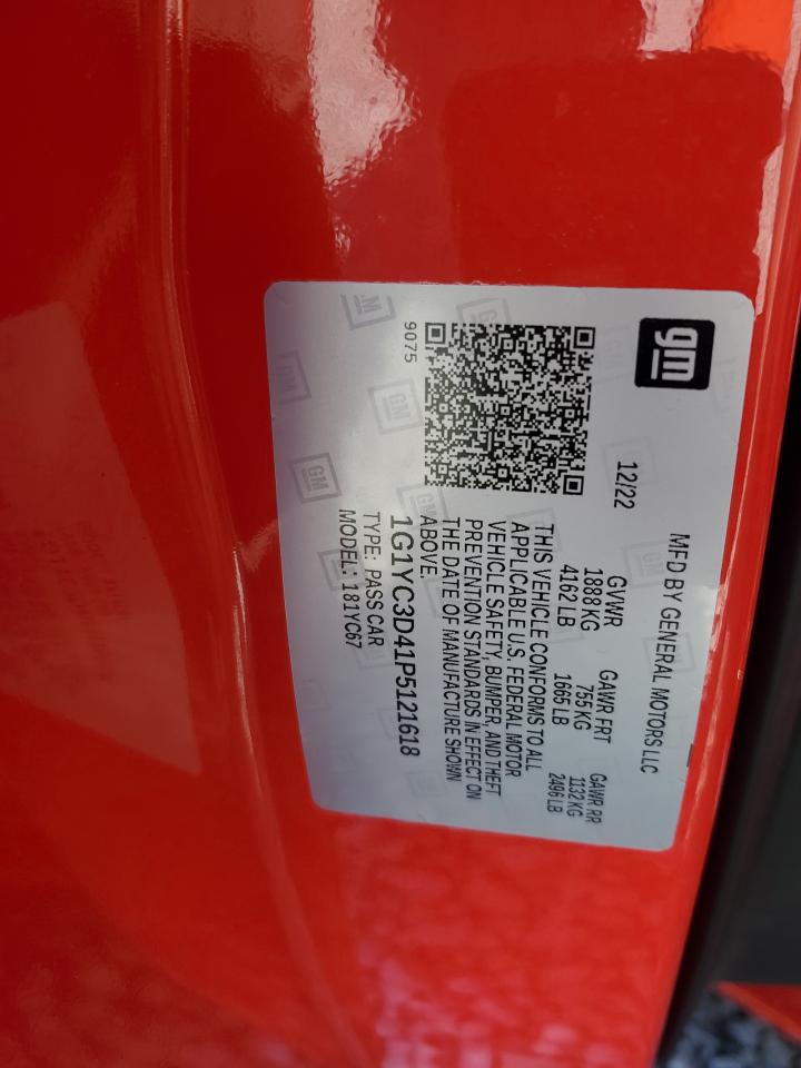 2023 CHEVROLET CORVETTE STINGRAY 3LT VIN:1G1YC3D41P5121618