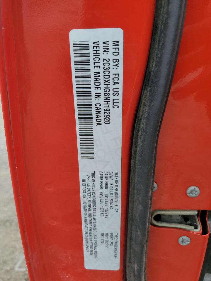 2022 DODGE CHARGER GT VIN:2C3CDXHG8NH192920