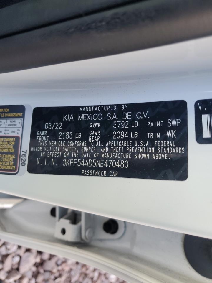 2022 KIA FORTE GT LINE VIN:3KPF54AD5NE470480