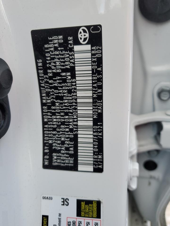 2023 TOYOTA COROLLA LE VIN:5YFB4MDE2PP062946