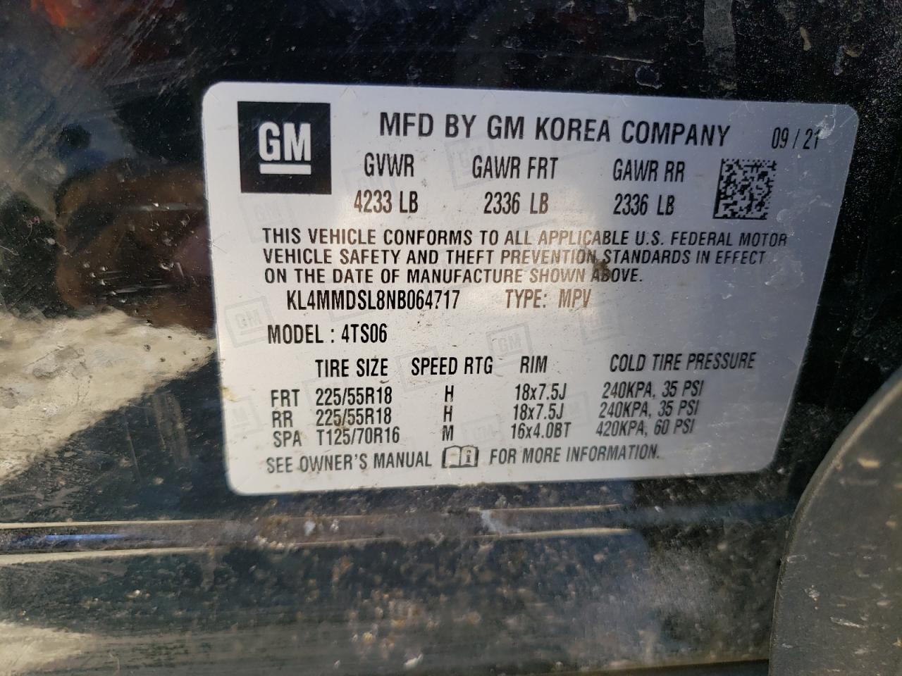 2022 BUICK ENCORE GX SELECT VIN:KL4MMDSL8NB064717