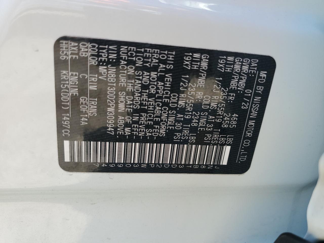 2023 NISSAN ROGUE PLATINUM VIN:JN8BT3DD2PW309947